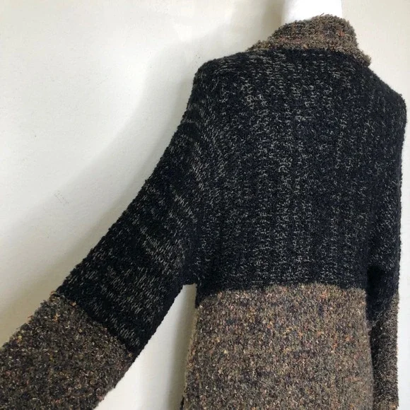 Vtg. Chicos Cardigan Sweater Duster Long Knit Open Front Pockets Brown Black | L - Picture 15 of 16